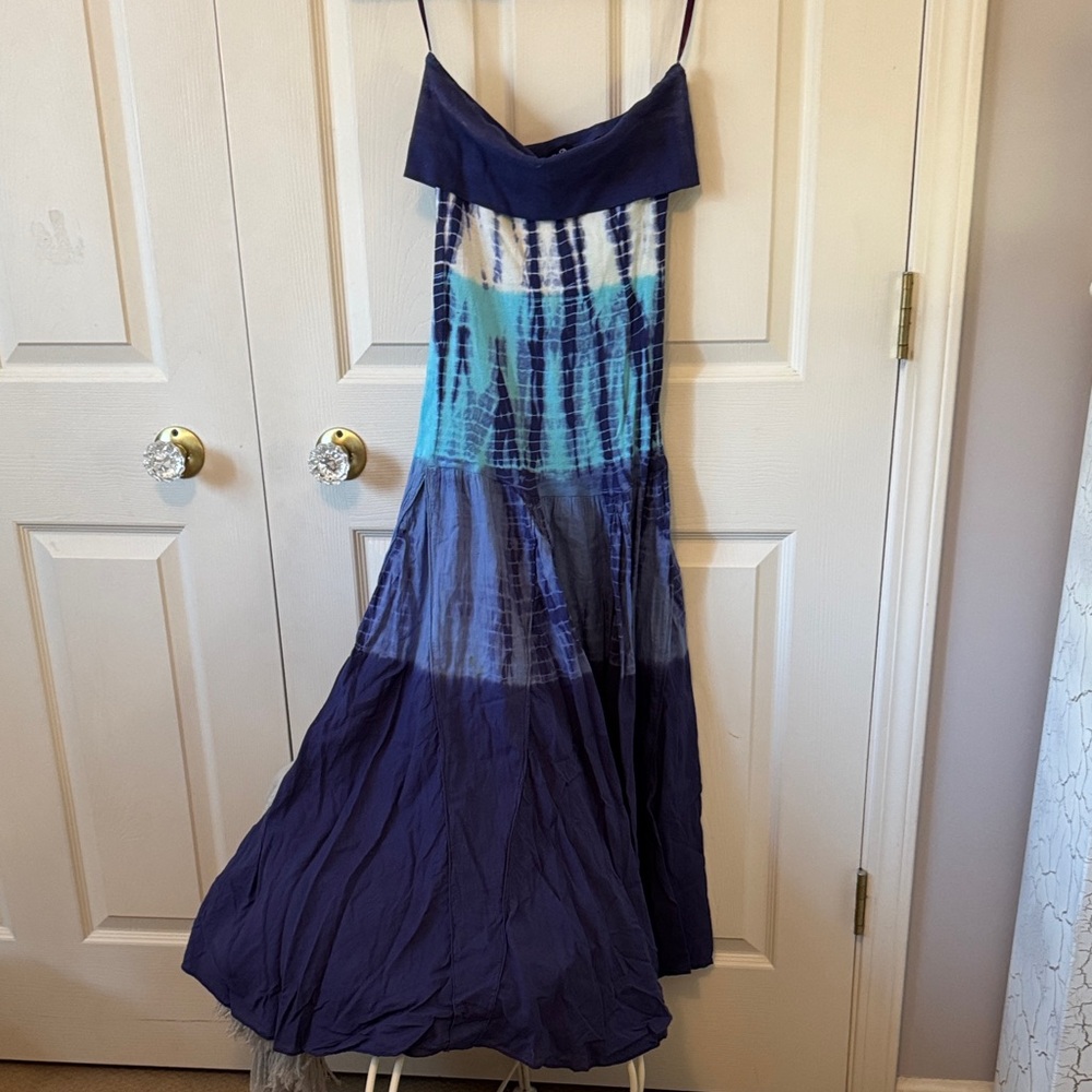 Beach Boutique Blue Tie-Dye Women's Strapless Dress